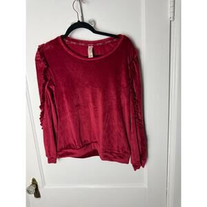 Jessica Simpson Red Velvet Velour Ruffle Sleeve Crewneck Sweatshirt Medium